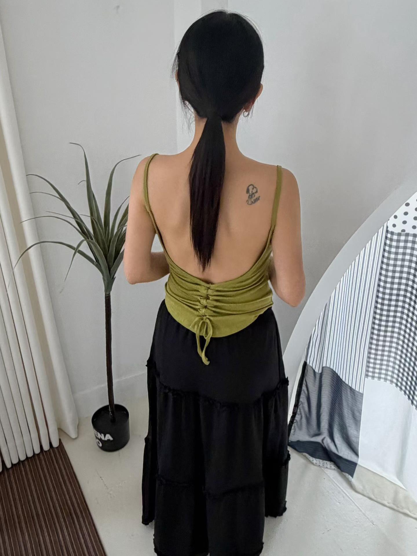 竹節棉後抽繩美背背心